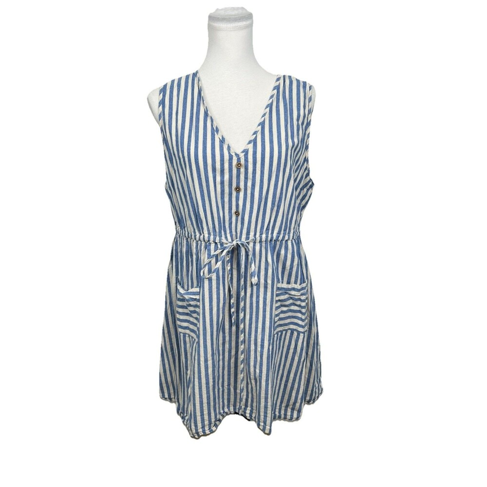 Shein Curve Sundress Plus Sz 2XL Chambray Blue & White Stripe V Neck Sleeveless - Picture 9 of 9
